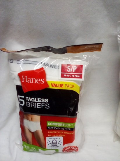 Hane's Size Small Qty. 5 Pair White Tagless Briefs