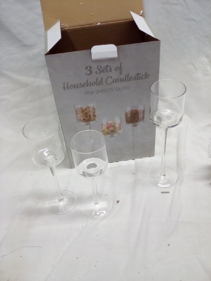 3 Sets of High Quality Glass Household Candlesticks