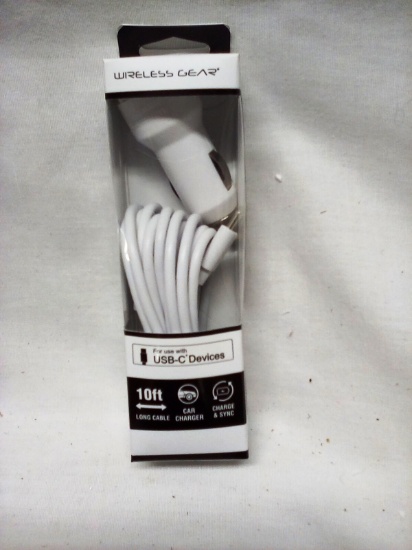 Wireless Gear 10' Car Charger USB-C Devices