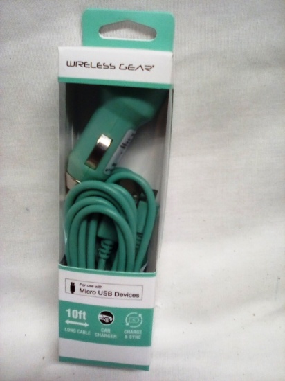 Wireless Gear 10' Car Charger Micro USB Devices