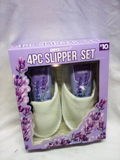 Onyx 4 Piece Slipper Set with Lavender Lotion and Exfoliante