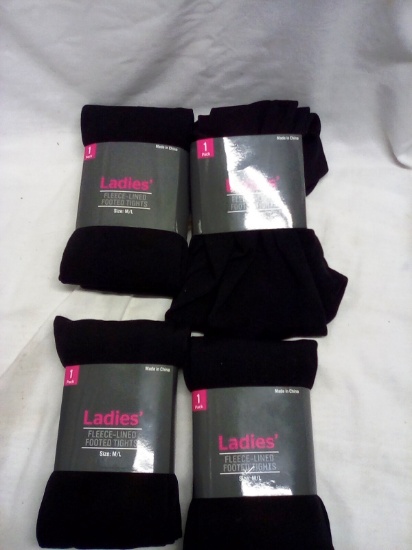 4 pair Ladies Fleece- Lined Footed Tights size M/L