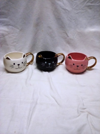 3 Ceramic Cat Mugs