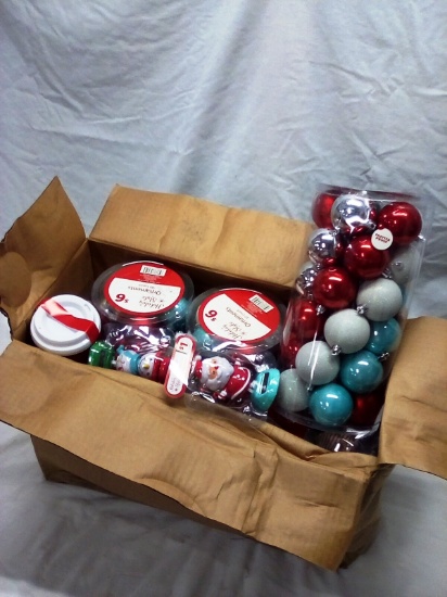 Box full of Misc. New Christmas Ornaments and Décor