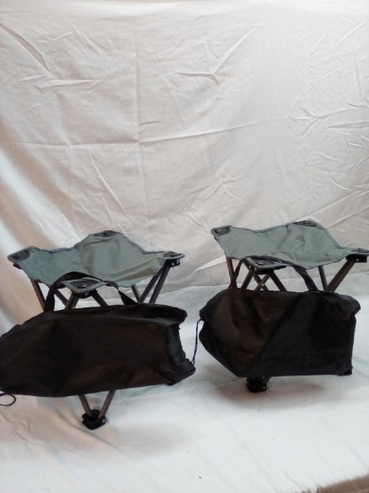 Qty: 2 Portable Grey 1’ Folding Stools W/ Carry Bags