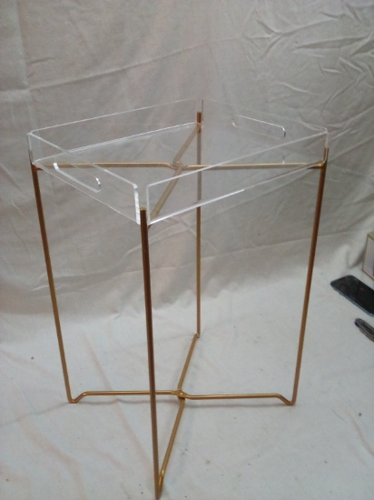 13.75”x21.25”x 14” Gold and Clear Composite Storable Table