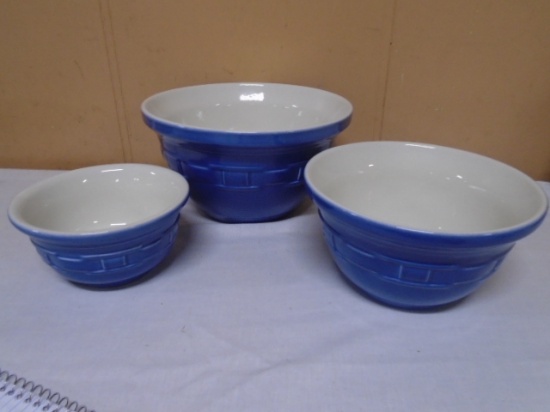 3pc Longaberger Woven Traditions Blue Cornflower Mixing Bowl Set