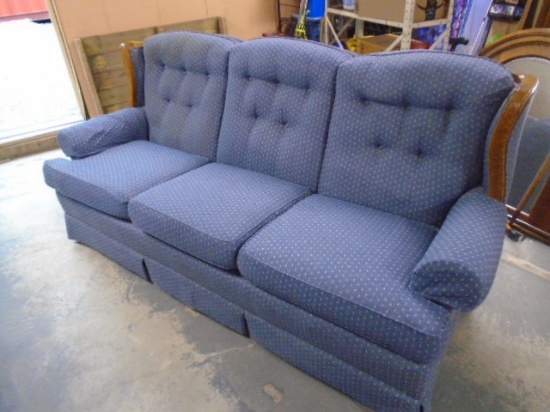 Huntington Country Blue Sofa w/ Wood Trim