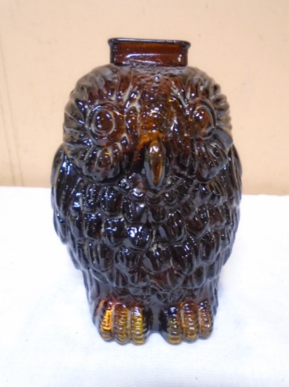 Vintage Brown Glass Owl Bank Full of Coins