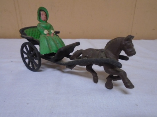 Cast Iron Horse Drawn Buggy w/Amish Lady
