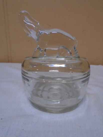 Vintage Glass Covered Candy Dish w/Elephant