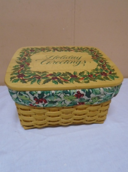 2001 Longaberger Card Keeper Basket w/ Liner-3 Way Protector & Lid