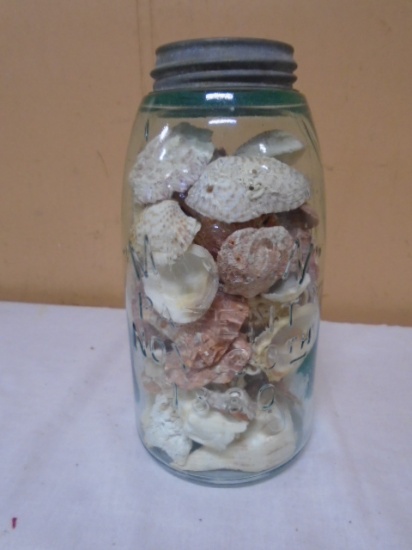 Vintage 1/2 Gallon Mason Jar Full of Sea Shells