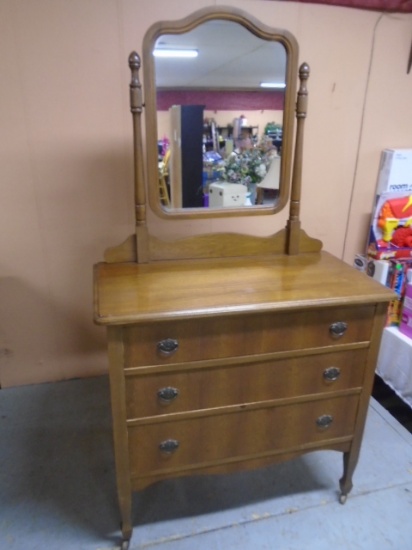 Antique 3 Drawer Solid Wood Dresser w/Mirrot
