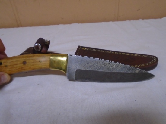 Handmade Custom Damascus Blade Knife w/Leather Sheath