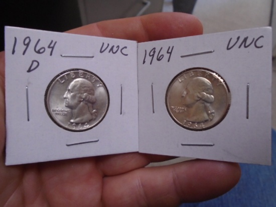 1964 D-Mint and 1964 Silver Washington Quarters