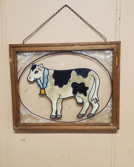 Wood Framed Holstein Glass Sun Catcher