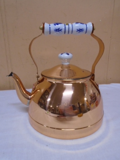 Copper Tea Kettle w/Porcelain Handle and Knob