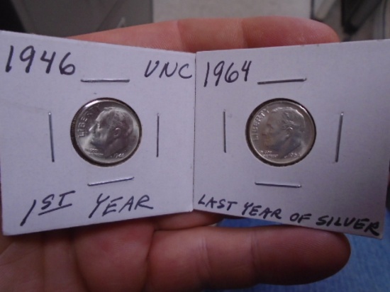 1946 and 1964 Silver Roosevelt Dimes