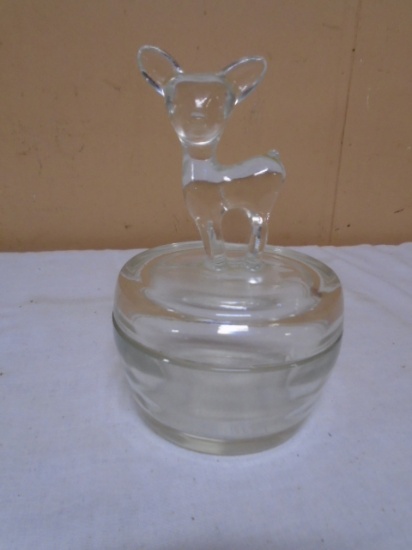 Vintage Glass Candy Dish w/Deer