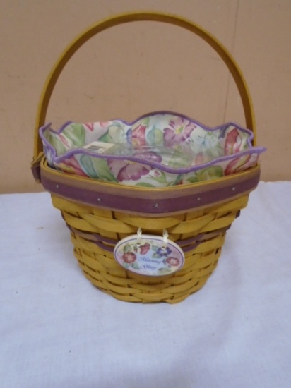 2000 Longaberger Morning Glory Basket w/Liner and Protector