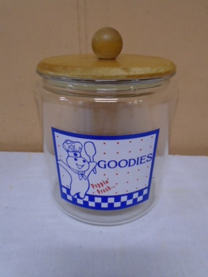 Glass Pilsbury Cookie Jar w/ Wood Lid