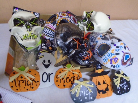 Large Group of Halloween Masks and Décor Items