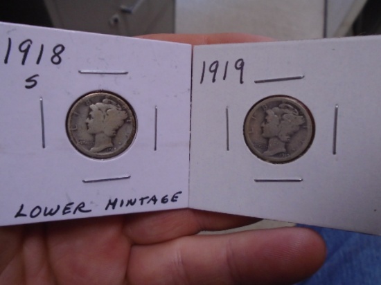 1918 S-Mint and 1919 Silver Mercury Dimes