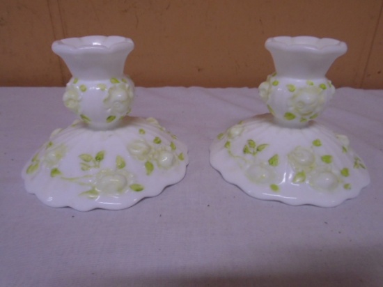 Set of Hand Painted Fenton Candle Holders