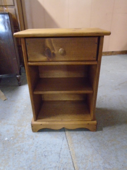 Solid Pine Side Stand w/ Drawer & Shelves