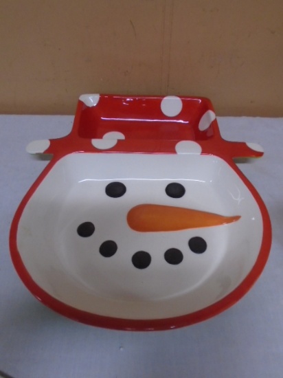 Main Street Collection 2 Section Snowman Snack Bowl