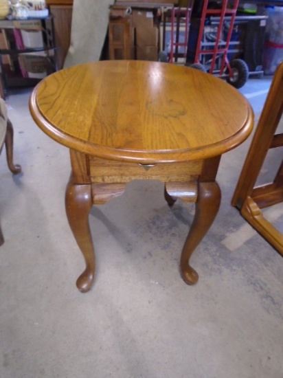 Solid Oak Oval Side Table w/ Drawer