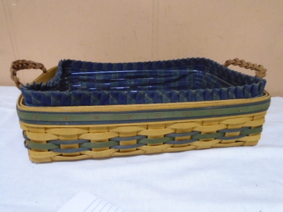 1996 Longaberger Small Serving Tray Basket w/ Liner & Protector