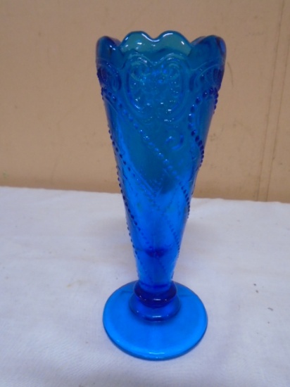 Vintage Blue Glass Vase w/ Beads& Stars