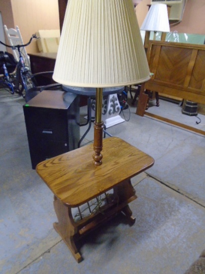 Beautiful Solid Oak Floor Table Lamp w/ Magazine Rack