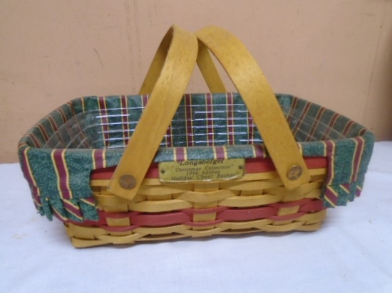 1996 Longaberger Red Accents Holiday Cheer Basket w/ Liner & Protector