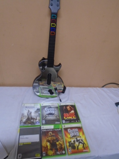 Gibson Guitar Hero Guitar & 6 Xbox 360 Games