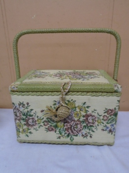 Needle Point Sewing Basket Full of Sewing Supplies