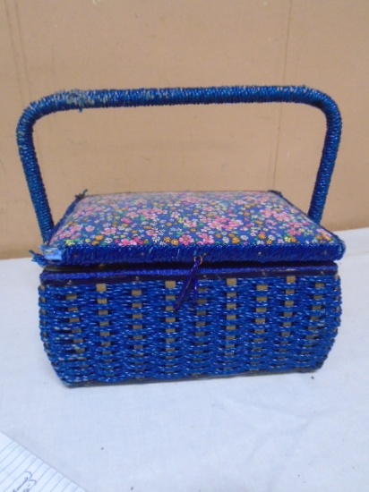 Vintage Sewing Basket Full Of Sewing Supplies