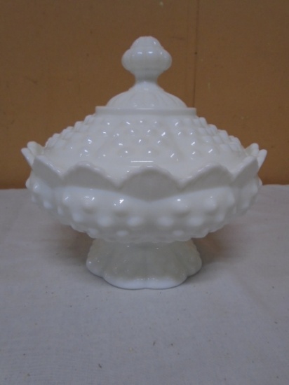 Fenton Hobnail Milk Glass Low Footed Candy Dish