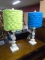 2 Macthing White Table Lamps w/ Blue & Green Shades