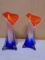 2pc Set of Art Glass Tulip Vases