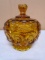 Vintage LE Smirth Glass Amber Moon & Stars Covered Candy Dish