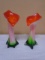 2 Matching Art Glass Tulip Vases