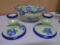 Rosehill Pottery Celadon Blueberry Fruit Bowl & Matching Candle Holders