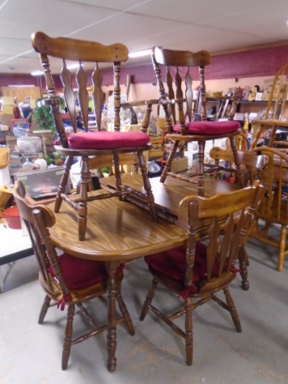 Solid Wood Dining Table w/ 2 Leaves & 6 Chairs Including 2 Arm Chairs