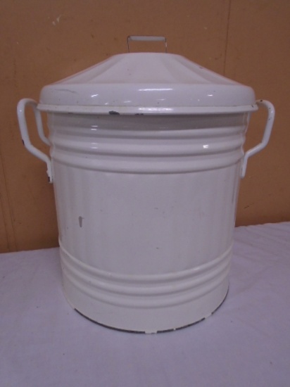 Vintage White Metal Small Rubish Bin w/ Lid