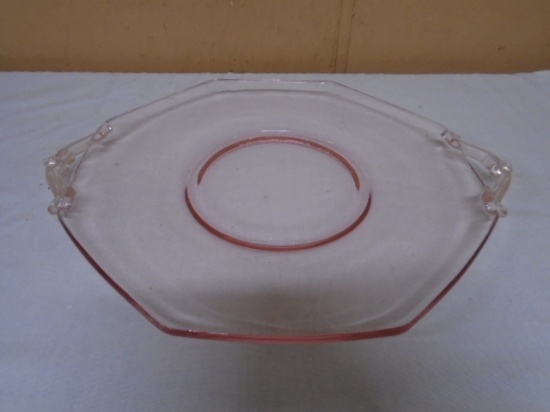 Pink Depression Glass Double Handled Serving Plate