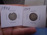 1902 and 1907 Silver Barber Dimes