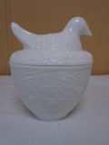 Vintage Milk Glass Bird on Nest Candy Dish